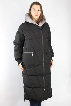 Пуховик Двухсторонний DR-92109 Черный/Серебро